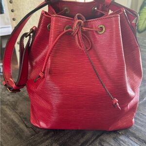 LV Epi Leather Red Drawstring Bucket Bag